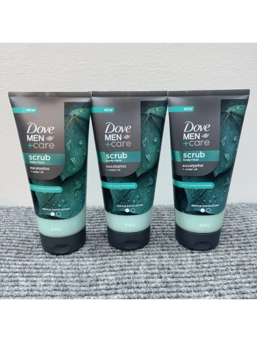 Lot Of 3 DOVE MEN + CARE Body and Face Scrub Eucalyptus Gentle Exfoliating NEW